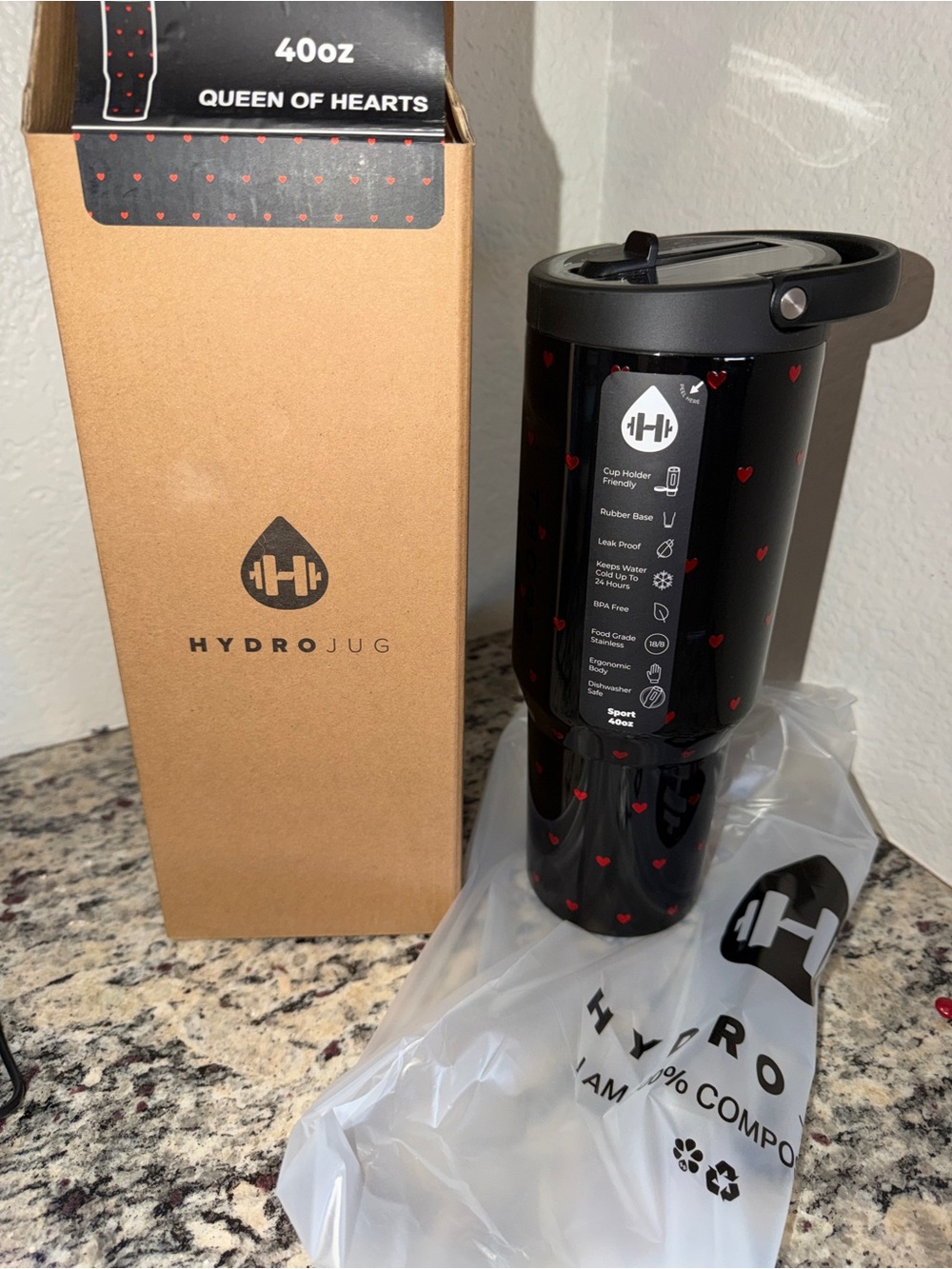 HydroJug 40oz Sport, Queen of Hearts